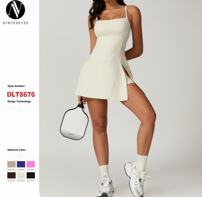 Wholesale Anti-Exposure Base Layer Sports Dress with Built-In Bra Pads, Ideal for Outdoor Golf & Yoga | Breathable Back-Beautifying Tennis Skirt - OEM/ODM Style 8676