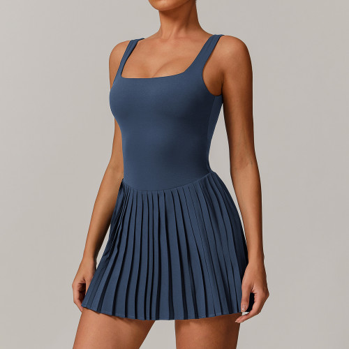 Naked-Feel Fake Two-Piece Tennis Skirt for Fitness | OEM & ODM Available | Anti-Exposure, Pocketed, Pleated Sports Dress - Style 9141