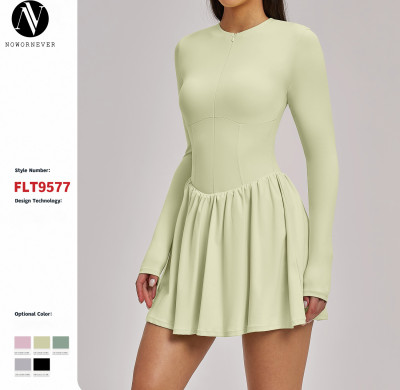 Activewear OEM & ODM Naked-Feel Fake Two-Piece Tennis Skirt | Anti-Exposure Fitness Pocket Sports Dress - Style 9577 Available for Wholesale