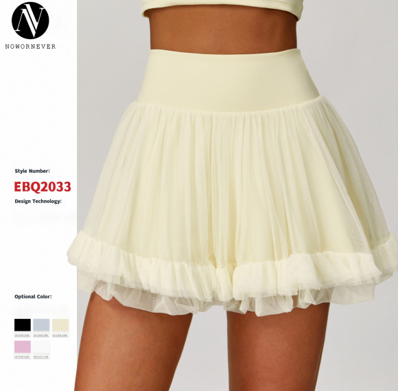 Wholesale OEM & ODM Summer Anti-Exposure Base Layer Shorts, High-Waisted Tennis Skirt, Casual A-Line Half Skirt, Mesh Sports Mini Skirt - Style 2033 for Activewear Brands