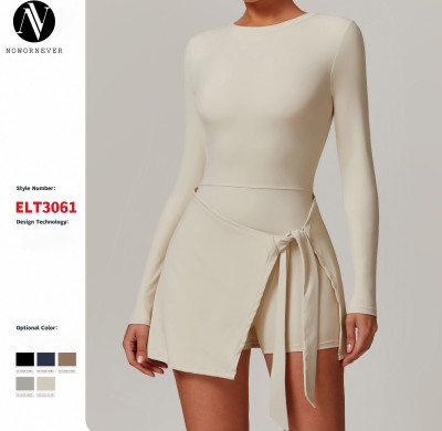 Stylish and Functional OEM/ODM Fake Two-Piece Anti-Exposure Slim-Fit Sports Dress - U-Shaped Back, Tie-Up Tennis Skirt Style 3061 for Wholesale Buyers