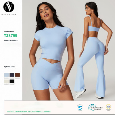 Women's Eco-Friendly Yoga Set - Slim-Fit Quick-Dry Recycled Polyamide/Nylon & Back-Beautifying Sports Short-Sleeve Outerwear, Style 8799 | OEM, ODM, and Wholesale Options Available