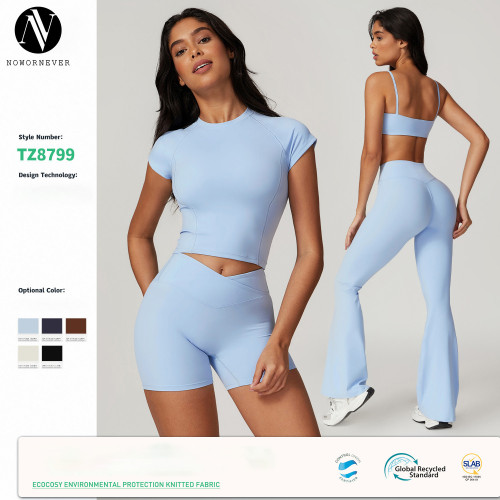 Women's Eco-Friendly Yoga Set - Slim-Fit Quick-Dry Recycled Polyamide/Nylon & Back-Beautifying Sports Short-Sleeve Outerwear, Style 8799 | OEM, ODM, and Wholesale Options Available