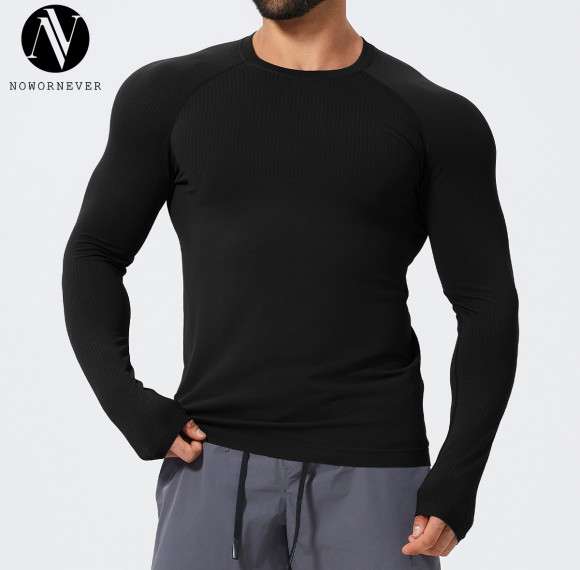 Men's Seamless Slim Fit Long Sleeve Sports T-Shirt 1058-3 | OEM & ODM Athletic Top for Gym, Running, Basketball & Football - Wholesale Options Available for Sourcing Agents