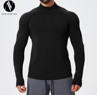 Men's Stand Collar Seamless Long Sleeve Sports T-Shirt 1058-1 | OEM & ODM Available | Moisture Wicking Zip Top for Gym, Running & Football - Wholesale Activewear Solutions