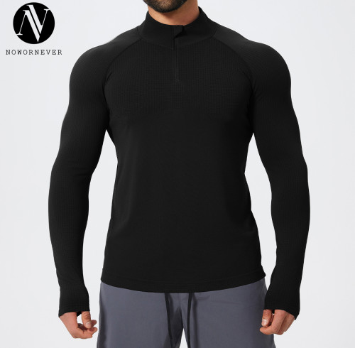 Men's Stand Collar Seamless Long Sleeve Sports T-Shirt 1058-1 | OEM & ODM Available | Moisture Wicking Zip Top for Gym, Running & Football - Wholesale Activewear Solutions