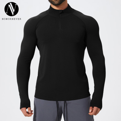 Men's Stand Collar Seamless Long Sleeve Sports T-Shirt 1058-1 | OEM & ODM Available | Moisture Wicking Zip Top for Gym, Running & Football - Wholesale Activewear Solutions
