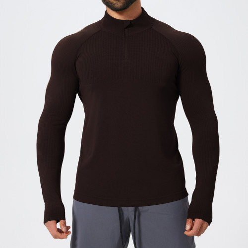 Men's Stand Collar Seamless Long Sleeve Sports T-Shirt 1058-1 | OEM & ODM Available | Moisture Wicking Zip Top for Gym, Running & Football - Wholesale Activewear Solutions