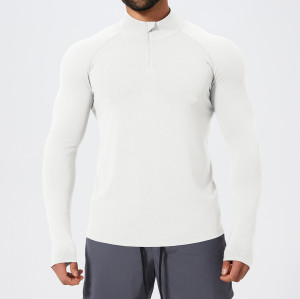 Men's Stand Collar Seamless Long Sleeve Sports T-Shirt 1058-1 | OEM & ODM Available | Moisture Wicking Zip Top for Gym, Running & Football - Wholesale Activewear Solutions
