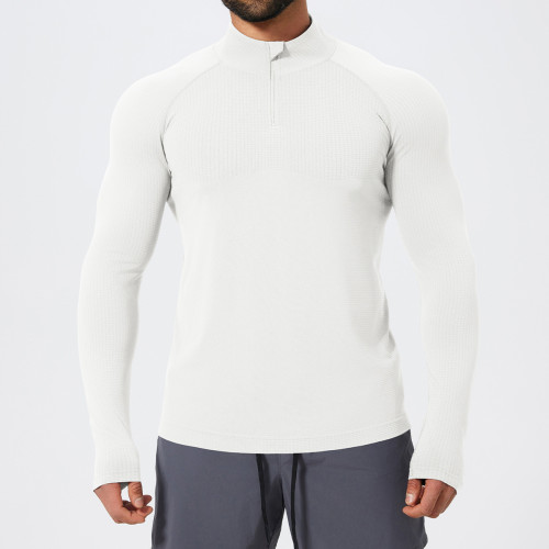 Men's Stand Collar Seamless Long Sleeve Sports T-Shirt 1058-1 | OEM & ODM Available | Moisture Wicking Zip Top for Gym, Running & Football - Wholesale Activewear Solutions