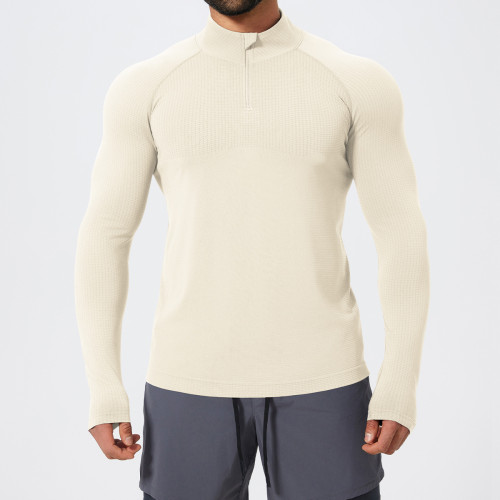Men's Stand Collar Seamless Long Sleeve Sports T-Shirt 1058-1 | OEM & ODM Available | Moisture Wicking Zip Top for Gym, Running & Football - Wholesale Activewear Solutions