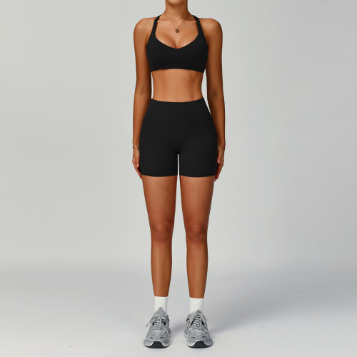 Eco-friendly recycled activewear set for women, slim-fit with cut-out design, back-beautifying yoga wear, sports outdoor running set, style 2029.