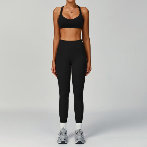 Eco-friendly recycled activewear set for women, slim-fit with cut-out design, back-beautifying yoga wear, sports outdoor running set, style 2029.