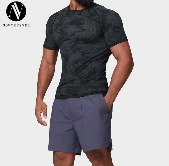 Men's Seamless Jacquard Short Sleeve 1083 | OEM & ODM Slim Fit Stretch Quick Dry Moisture Wicking Training Top for Wholesale - Perfect Activewear Solution for Brands & Traders