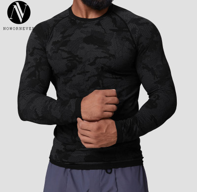 Men's Seamless Jacquard Long Sleeve T-Shirt 1083 | Slim Fit Quick Dry Moisture Wicking Fitness Training Top - OEM & ODM Service for Activewear Manufacturers, Wholesale Sourcing Agents, Customized Clothing Solutions