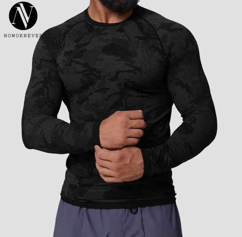 Men's Seamless Jacquard Long Sleeve T-Shirt 1083 | Slim Fit Quick Dry Moisture Wicking Fitness Training Top - OEM & ODM Service for Activewear Manufacturers, Wholesale Sourcing Agents, Customized Clothing Solutions