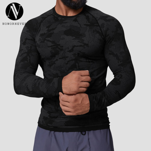 Men's Seamless Jacquard Long Sleeve T-Shirt 1083 | Slim Fit Quick Dry Moisture Wicking Fitness Training Top - OEM & ODM Service for Activewear Manufacturers, Wholesale Sourcing Agents, Customized Clothing Solutions