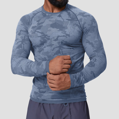 Men's Seamless Jacquard Long Sleeve T-Shirt 1083 | Slim Fit Quick Dry Moisture Wicking Fitness Training Top - OEM & ODM Service for Activewear Manufacturers, Wholesale Sourcing Agents, Customized Clothing Solutions