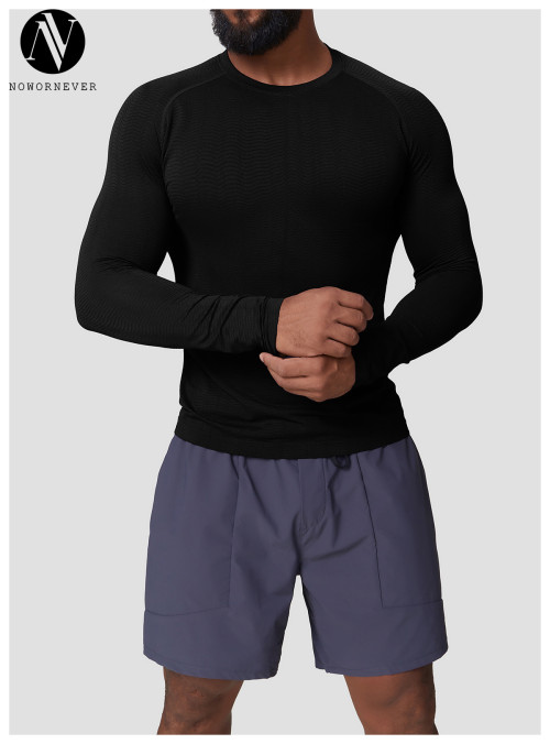 Men's Seamless Jacquard Long Sleeve T-Shirt 1075 | OEM & ODM Services for Slim Fit Quick Dry Moisture Wicking Training Tops - Wholesale Activewear Solutions