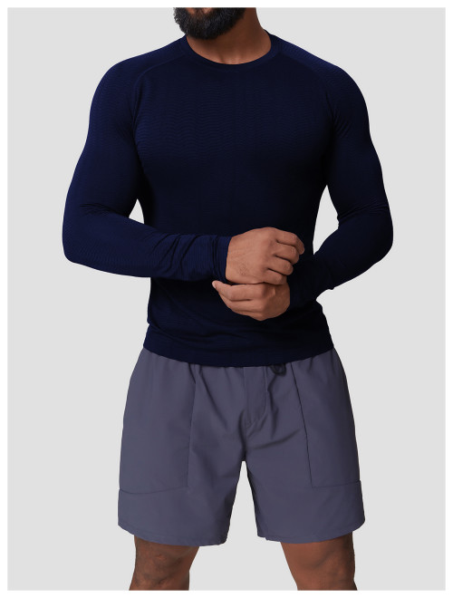 Men's Seamless Jacquard Long Sleeve T-Shirt 1075 | OEM & ODM Services for Slim Fit Quick Dry Moisture Wicking Training Tops - Wholesale Activewear Solutions