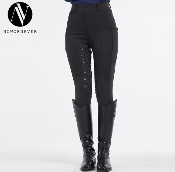Women's Riding Pants F110 - OEM and ODM Equestrian Tights with Full Silicone Knee Protection | Zipper Pocket & High Waist Tummy Control | Wholesale Sportswear Solutions for North American & European Brand