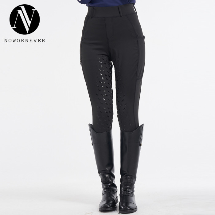 Women's Riding Pants F110 - OEM and ODM Equestrian Tights with Full Silicone Knee Protection | Zipper Pocket & High Waist Tummy Control | Wholesale Sportswear Solutions for North American & European Brand