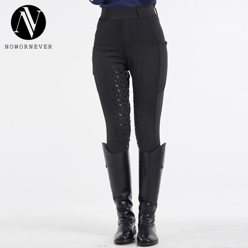 Women's Riding Pants F110 - OEM and ODM Equestrian Tights with Full Silicone Knee Protection | Zipper Pocket & High Waist Tummy Control | Wholesale Sportswear Solutions for North American & European Brand