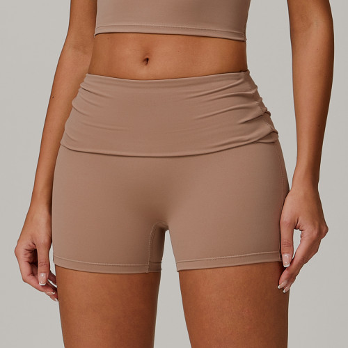 Customizable Women's Eco Recycled Quick Dry Yoga Shorts with Fold-Over Waist - High Waist Design for Running & Fitness, Ideal for OEM/ODM and Wholesale