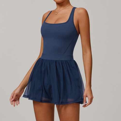 OEM & ODM 9091 2-in-1 Recycled Tennis Dress - Breathable Mesh Quick-Dry Anti-Exposure Sports Running Dress for Activewear Brands & Wholesalers