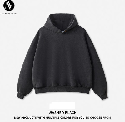 OEM & ODM Boxy Fit Cross-Border 350G Fleece Collar Button Washed Hoodie - Item No. M8305, American Style Distressed Hoodie for Bulk Wholesale & Sourcing Agents