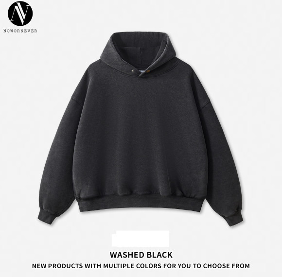 OEM & ODM Boxy Fit Cross-Border 350G Fleece Collar Button Washed Hoodie - Item No. M8305, American Style Distressed Hoodie for Bulk Wholesale & Sourcing Agents