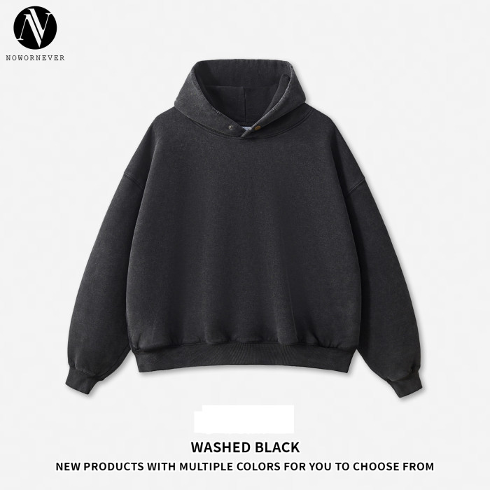 OEM & ODM Boxy Fit Cross-Border 350G Fleece Collar Button Washed Hoodie - Item No. M8305, American Style Distressed Hoodie for Bulk Wholesale & Sourcing Agents