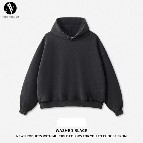 OEM & ODM Boxy Fit Cross-Border 350G Fleece Collar Button Washed Hoodie - Item No. M8305, American Style Distressed Hoodie for Bulk Wholesale & Sourcing Agents