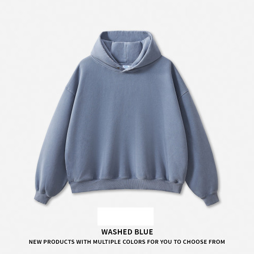 OEM & ODM Boxy Fit Cross-Border 350G Fleece Collar Button Washed Hoodie - Item No. M8305, American Style Distressed Hoodie for Bulk Wholesale & Sourcing Agents