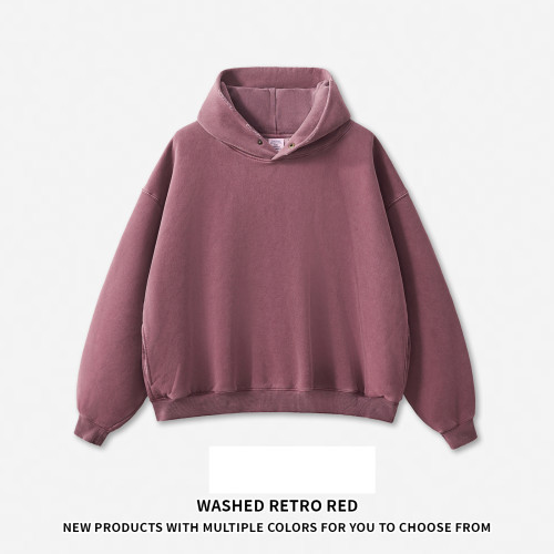 OEM & ODM Boxy Fit Cross-Border 350G Fleece Collar Button Washed Hoodie - Item No. M8305, American Style Distressed Hoodie for Bulk Wholesale & Sourcing Agents