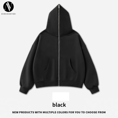 Punk Zipper All The Way Up Boxy Fit Short & Wide Dark Hip-Hop 350G Fleece Zip Up Jacket - OEM/ODM Wholesale Solutions for Activewear Manufacturers & Sourcing Agents