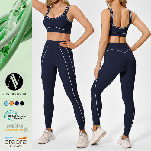 OEM & ODM Women's Color Block Yoga Set | Eco-Friendly High Waist Slim Fit Workout Outfit | Wholesale European & American Style Tight Sports Suit for Gym and Fitness