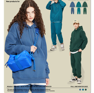 Men's Autumn Winter 350G Fleece Sweatshirt & Sweatpants Set | OEM, ODM Services for Streetwear Cross-Border American Style - Item No. M8301-K7001 | Wholesale, Sourcing Agents