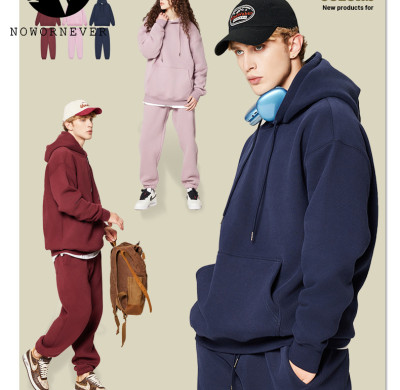 Men's Autumn Winter 350G Fleece Sweatshirt & Sweatpants Set | OEM, ODM Services for Streetwear Cross-Border American Style - Item No. M8301-K7001 | Wholesale, Sourcing Agents