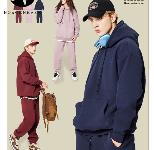 Men's Autumn Winter 350G Fleece Sweatshirt & Sweatpants Set | OEM, ODM Services for Streetwear Cross-Border American Style - Item No. M8301-K7001 | Wholesale, Sourcing Agents