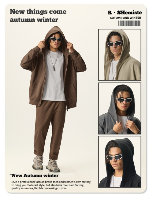 OEM & ODM Men's Streetwear Heavyweight 400G French Terry Set - Dopamine Hooded Zip Up Jacket & Sweatpants | Wholesale, Sourcing Agents, Activewear Manufacturing