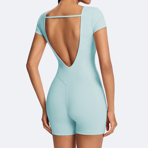 Customizable Women's Solid Color Slim Fit Bodysuit - OEM & ODM One Piece Shorts for Yoga, Running & Fitness | Wholesale Supply Solutions for Activewear & Sportswear