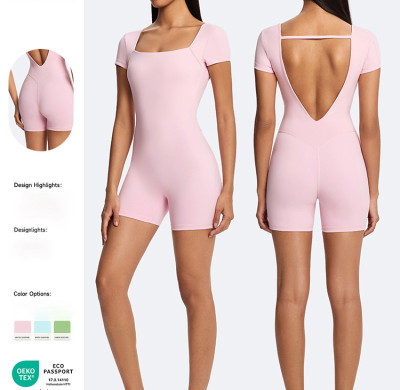 Customizable Women's Solid Color Slim Fit Bodysuit - OEM & ODM One Piece Shorts for Yoga, Running & Fitness | Wholesale Supply Solutions for Activewear & Sportswear