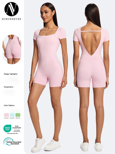 Customizable Women's Solid Color Slim Fit Bodysuit - OEM & ODM One Piece Shorts for Yoga, Running & Fitness | Wholesale Supply Solutions for Activewear & Sportswear
