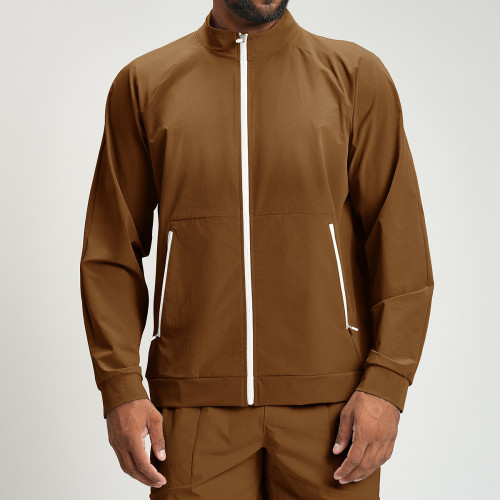 Wholesale Men's Eco-Friendly Recycled Color Block Zip-up Jacket with Stand Collar - Ideal for Commuting, Hiking & Climbing | OEM & ODM Services Offered