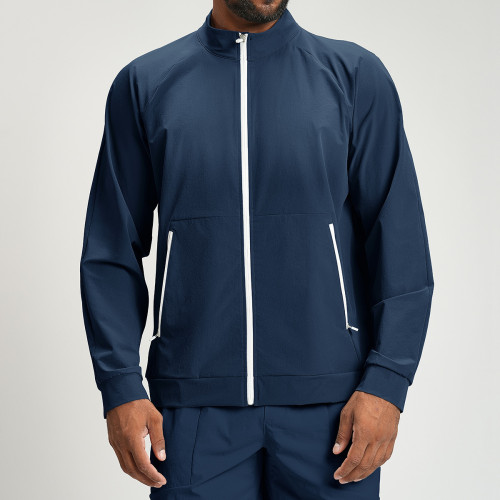Wholesale Men's Eco-Friendly Recycled Color Block Zip-up Jacket with Stand Collar - Ideal for Commuting, Hiking & Climbing | OEM & ODM Services Offered
