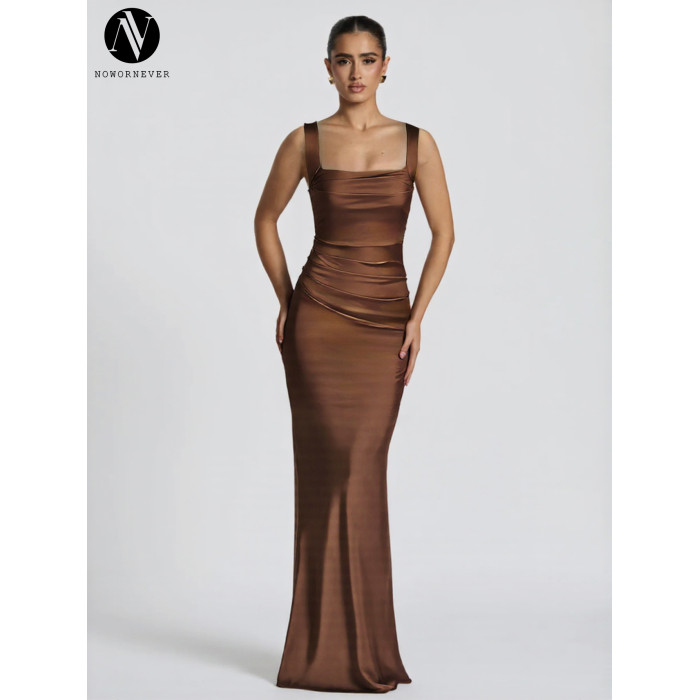 OEM Elegant Sleeveless Ruched Bodycon Maxi Dress for Women - TiLeewon DZ25823 | ODM, Wholesale Sourcing Agents for Activewear & Fashion Clothing