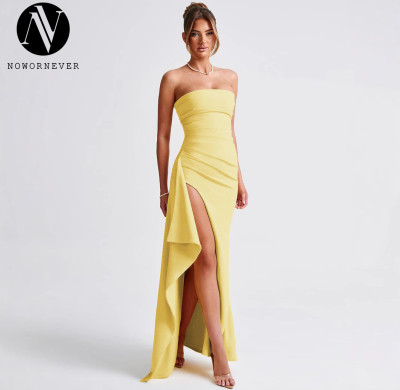 2024 Hot Selling Strapless Maxi Dress - OEM & ODM Available for Wholesalers | Sexy Side Slit Irregular Bodycon Dress - Item No. ald1088 | Perfect for Summer Fashion