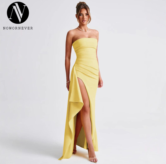 2024 Hot Selling Strapless Maxi Dress - OEM & ODM Available for Wholesalers | Sexy Side Slit Irregular Bodycon Dress - Item No. ald1088 | Perfect for Summer Fashion