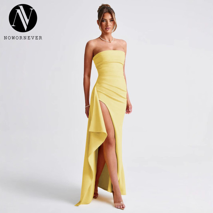 2024 Hot Selling Strapless Maxi Dress - OEM & ODM Available for Wholesalers | Sexy Side Slit Irregular Bodycon Dress - Item No. ald1088 | Perfect for Summer Fashion